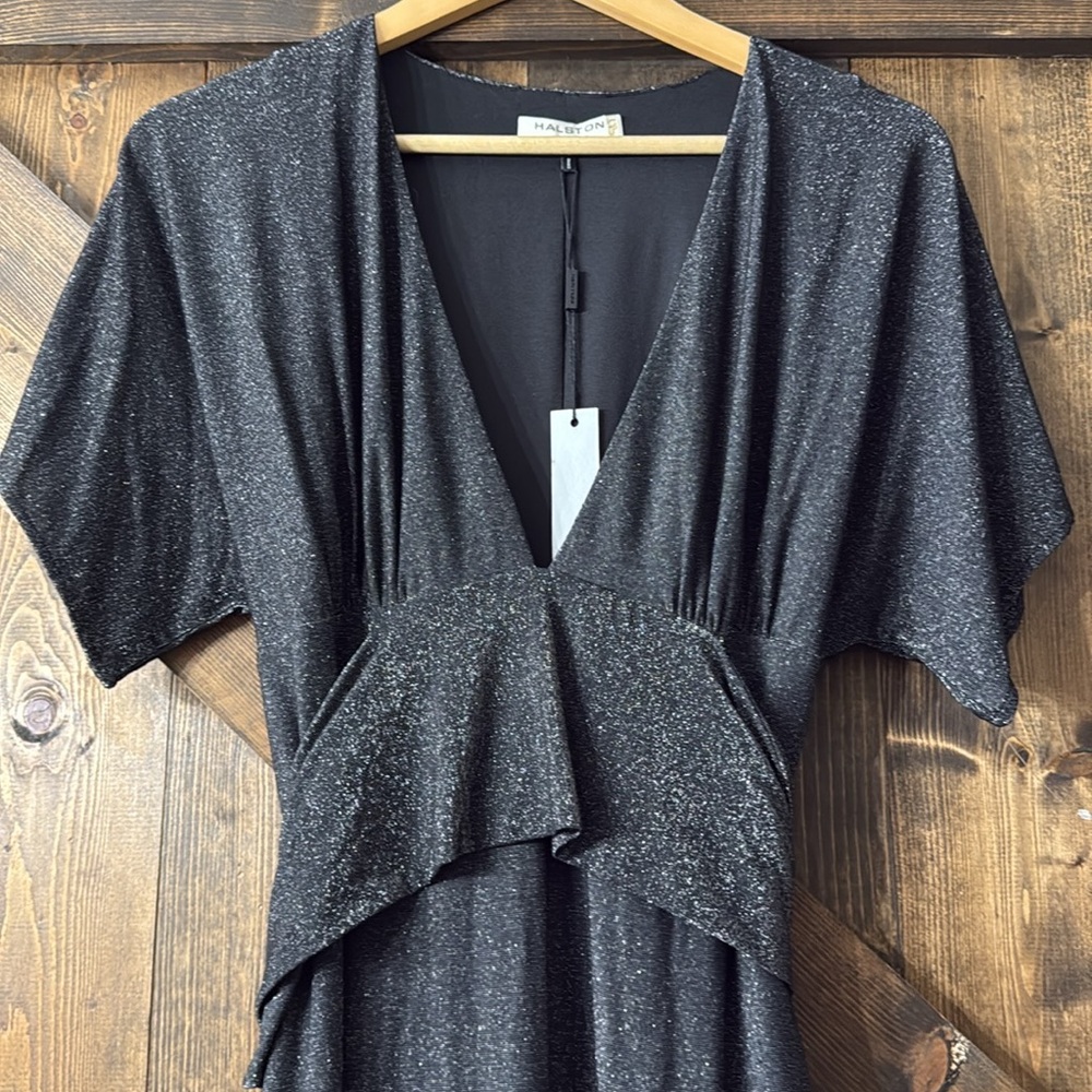 HALSTON Heritage Tie Back Metallic Kimono Style Gown - Picture 6 of 9